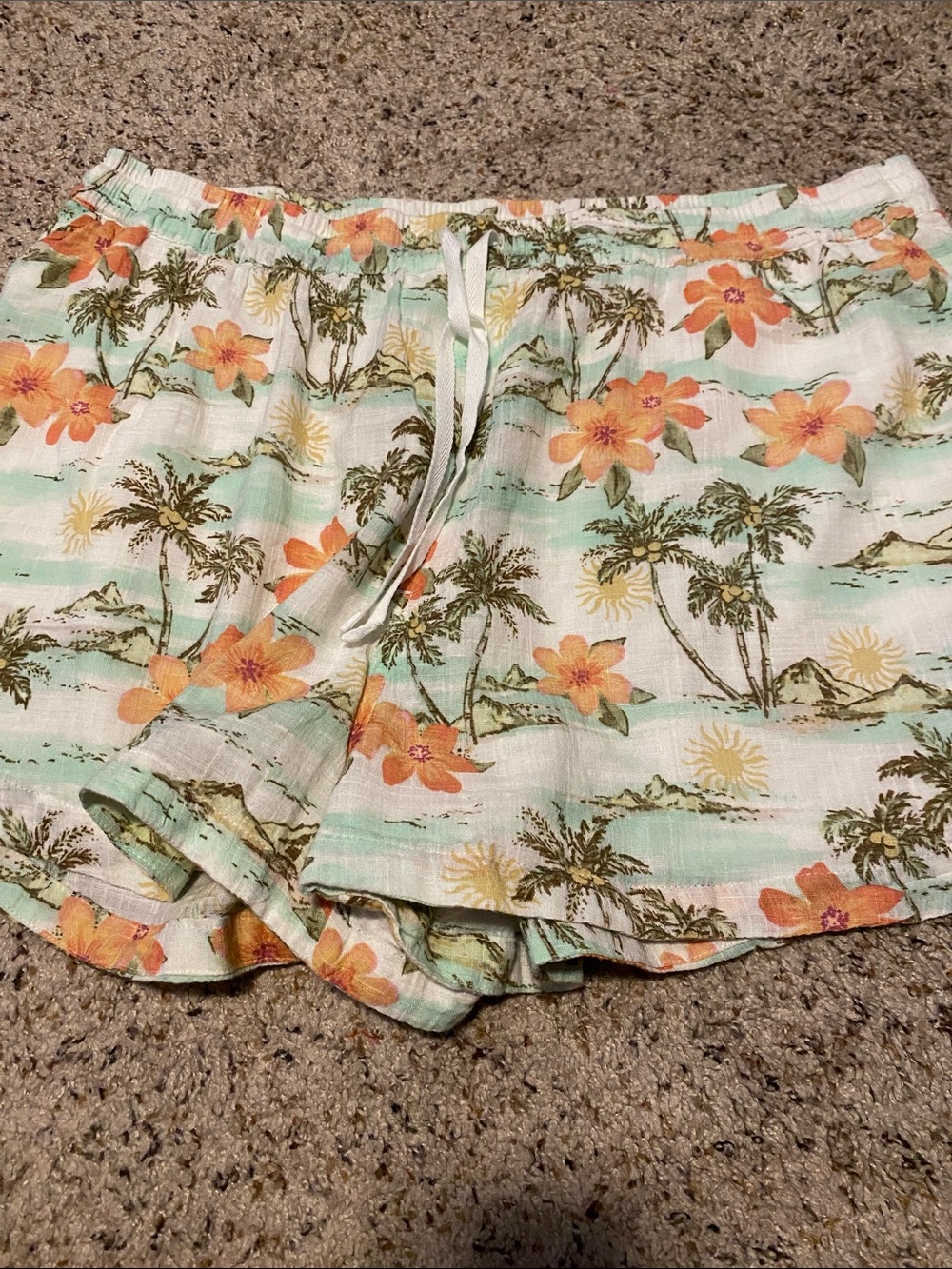 Arizona Jean Company Floral Palm Print Shorts — White, Mint, Orange, Brown